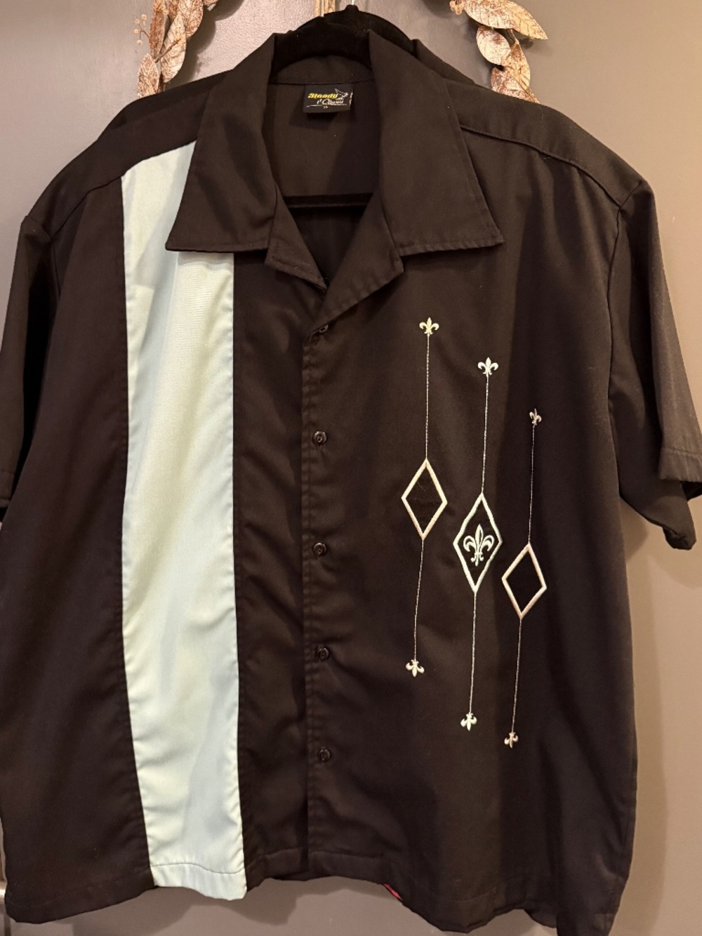 Steady Classics Retro Bowling Shirt, XL, w/ embroidered graphics & fabric panel